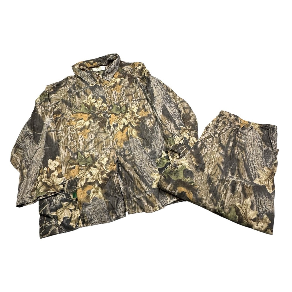 Vintage Mossy Oak Camo Jacket Pants Set Mens XXL Treestand Spring Turkey Hunting